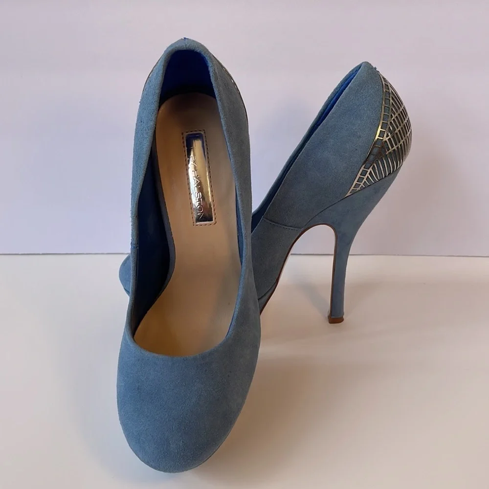 H BY HALSTON. Light blue stiletto heels with silver cage design in women’s sz 6